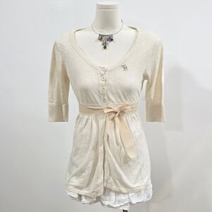 Abercrombie vintage cream babydoll button up half sleeve top / cardigan